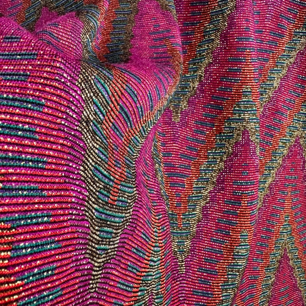 Metallic Vintage 80s 90s Chevron Knit Tunic Top Pink Sparkle 3X Holiday Glam - Picture 3 of 17